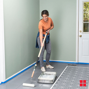 Laundry Room Stenciled Floor Paint Apply Top Coat