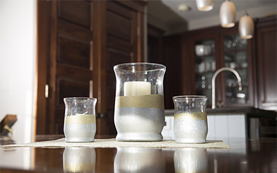 Silver and gold glitter spray painted centerpieces