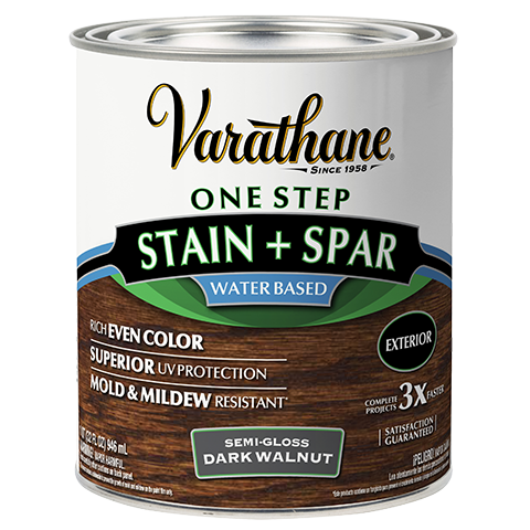 A can of Varathane Water-Based Stain + Spar Urethane